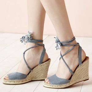 NWOT: Joie Phyllis Espadrille Denim Lace Up Wedge Sz: 39.5
